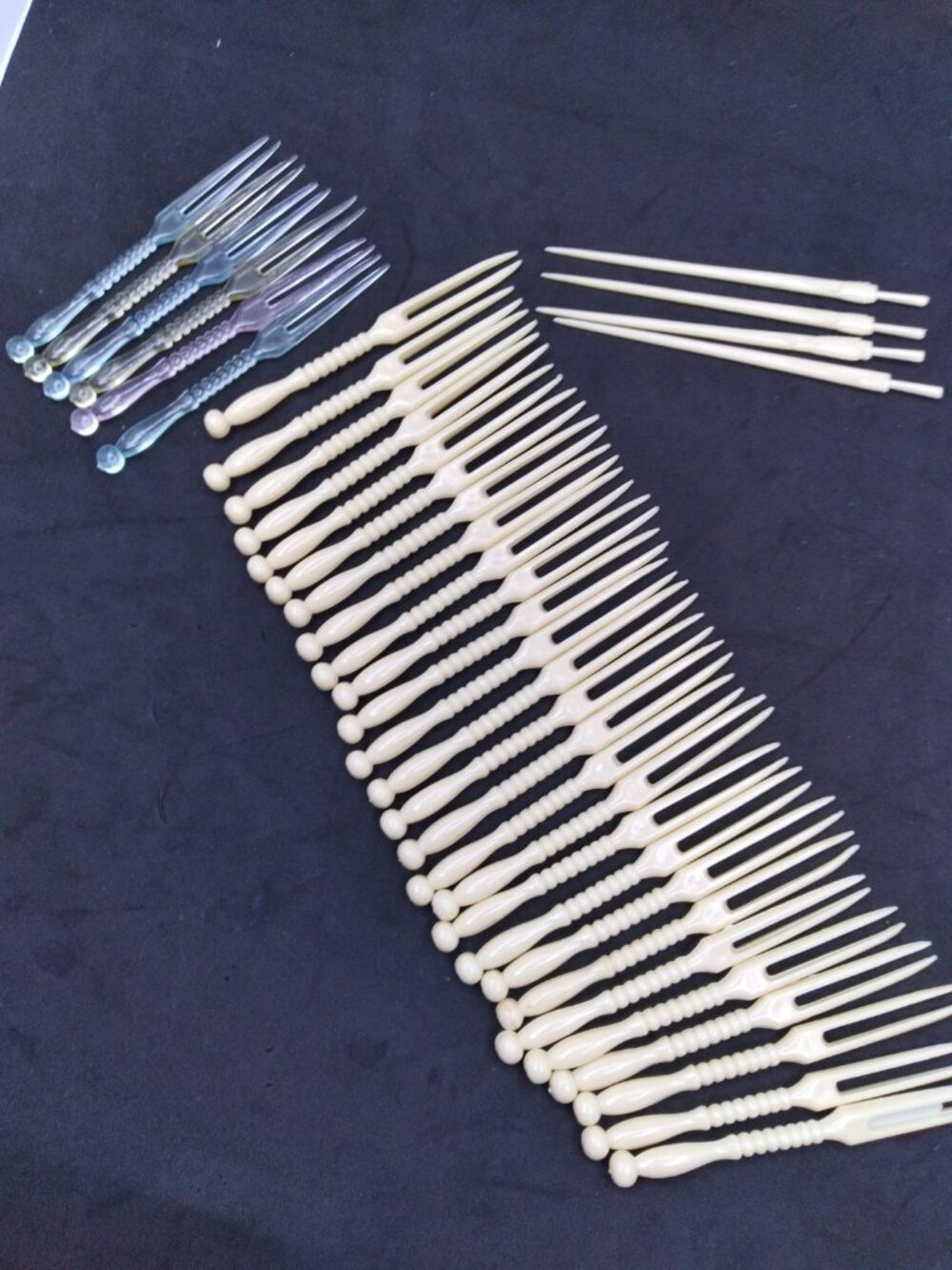 hors d'oeuvre fork tooth picks ivory tone and multicolored plastic vintage